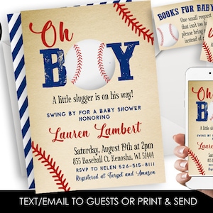 Editable Baseball Baby Shower Invitation Vintage Invite Digital 5x7 Set Bundle Slugger Sprinkle Ball