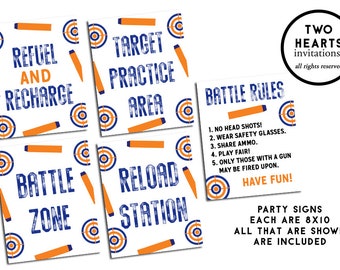 Dart Gun Birthday Signs Printable Party Table Decor Kids 8x10 Instant Download Darts Guns Shooting