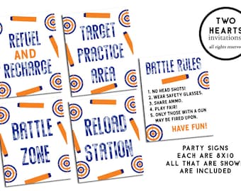 Dart Gun Birthday Signs Printable Party Table Decor Kids 8x10 Instant Download Darts Guns Shooting