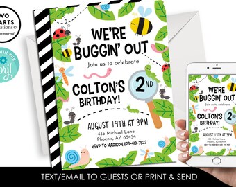 Invitación de cumpleaños editable con diseño de insectos, invitación digital de 5 x 7, Buggin Out Kids, CUALQUIER EDAD, insectos, Corjl