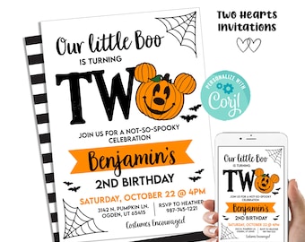 Editable Mickey Mouse Halloween 2nd Birthday TWO Digital Template 5x7 Instant Download Kids Party