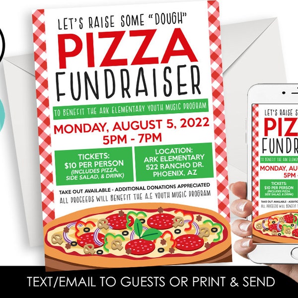 Editable Pizza Fundraiser Flyer Digital Announcement Invitation Invite School Church Sports Function Event