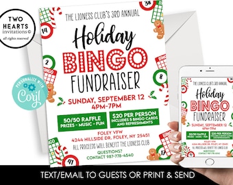 Editable Holiday Bingo Night Fundraiser Flyer Template Digital 8.5x11 Christmas Event Game Invite Invitation Instant Download