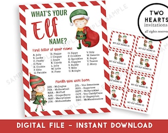 What's Your Elf Name Printable Digital Christmas Holiday 8.5x11 Instant Download Kids Fun School Party