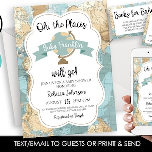 Editable Oh the Places You'll Go Invitation Baby Shower Invite Digital 5x7 Bundle Travel Sprinkle World Map Adventure
