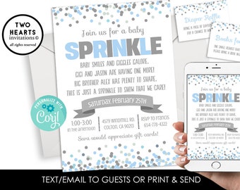 Editable Baby Boy Sprinkle Invitation Invite 5x7 Bundle Blue Gray Grey Digital Instant Download Template Text