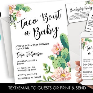 Editable Taco Bout a Baby Invitation Invite Shower Sprinkle Digital 5x7 Watercolor Cactus Succulents Fiesta Corjl