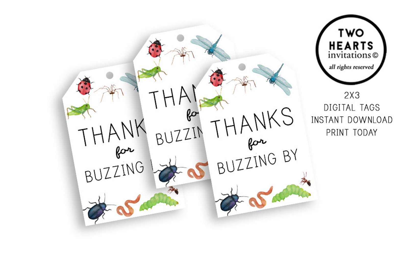Printable Watercolor Bug Favor Tags Birthday Party 2x3 Insect Bugs ...