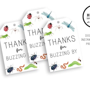 Printable Watercolor Bug Favor Tags Birthday Party 2x3 Insect Bugs Insects Thank You Instant Download
