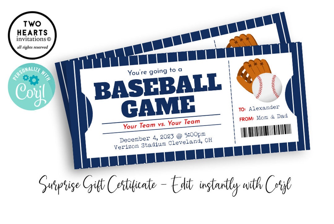 Editable Baseball Game Surprise Gift Ticket Template for Any Occasion