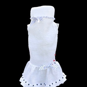 White summer dress for dog. Dog dress. Clothes for small dog.White clothes large dog. Summer reglan gog/Clothes for cat image 1