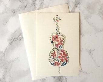 Floral Cello Single-Panel Note Card #1