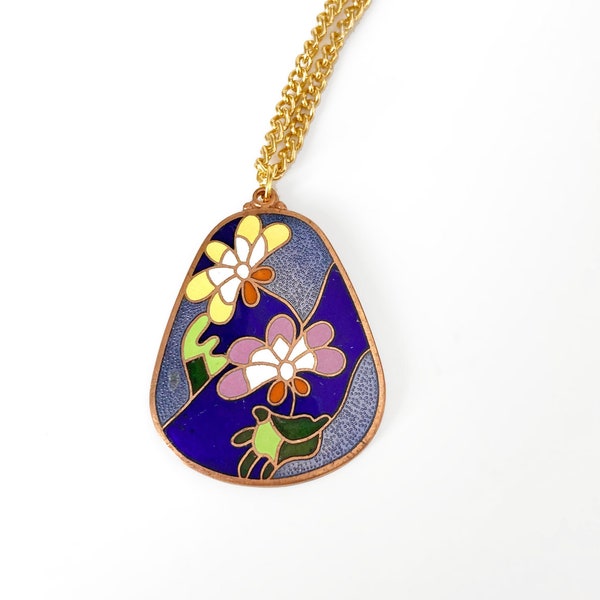 Fleur de lotus par Sarah Coventry, pendentif signé Sarah Coventry vintage, collier en émail, pendentif fleur vintage, bijoux modernes du milieu du siècle