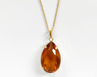 Collier topaze, pendentif goutte de topaze, grand pendentif en forme de larme en cristal rouge, collier pendentif chaîne en or, collier pendentif