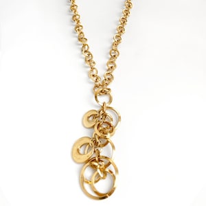 Catena d&#39;oro spessa, collana a maglie d&#39;oro spessa, lunga catena d&#39;oro, ciondolo a catena d&#39;oro vintage, ciondolo a grappolo di cerchi placcati in oro