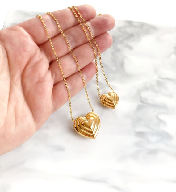 Gold Heart Necklace, Chunky Heart Necklace, Gold Hear… - Gem