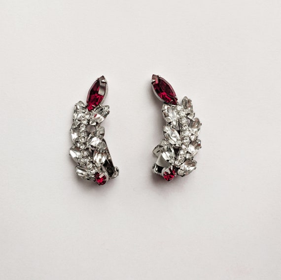 Vintage Rhinestone Red Crystal Ear Climbers Earrin