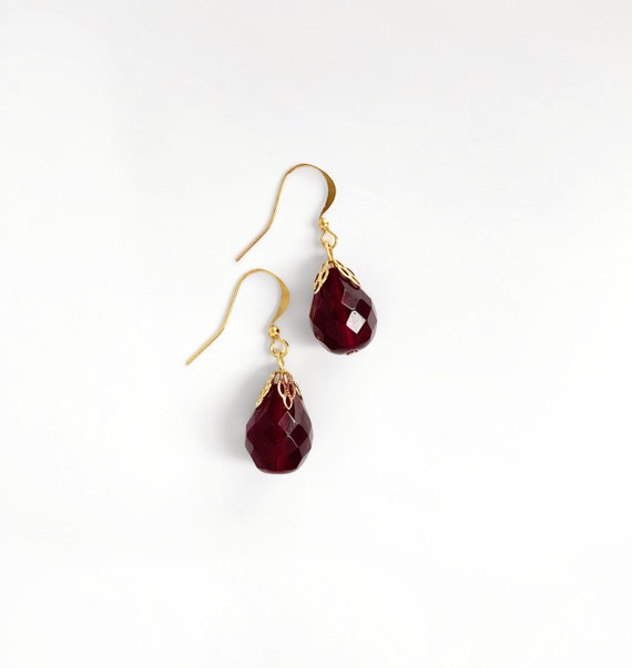 Dark Red Earrings, Long Red Dangly Earrings, Anti… - image 1