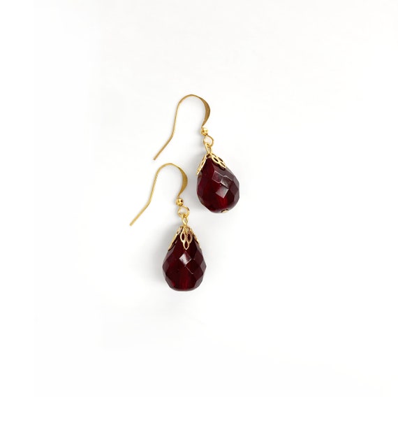 Dark Red Earrings, Long Red Dangly Earrings, Anti… - image 2