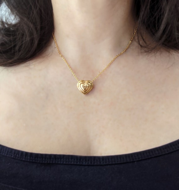 Gold Heart Necklace, Chunky Heart Necklace, Gold Hear… - Gem
