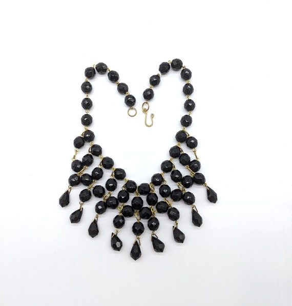 Black & Gold Necklace Vintage, Jet Black Statemen… - image 6