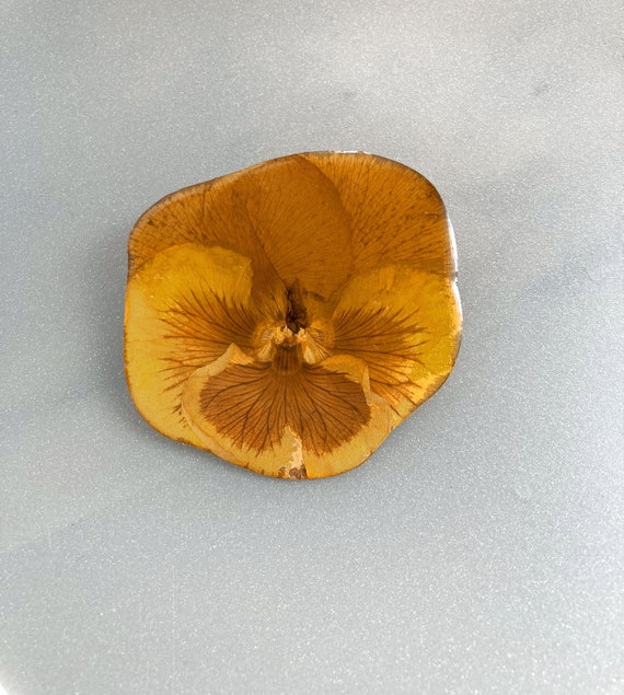 Yellow Flower Brooch, Real Pansy Set In Resin, Yel