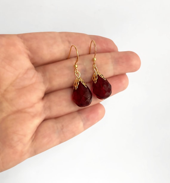 Dark Red Earrings, Long Red Dangly Earrings, Anti… - image 6