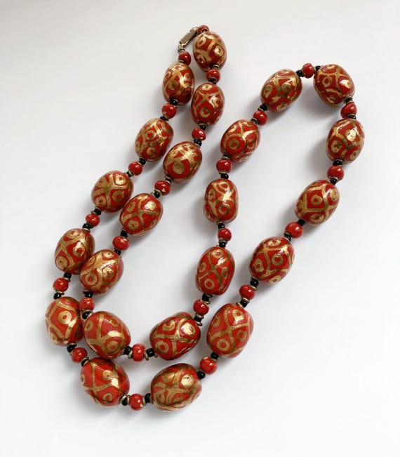 Collier Perles Rouges Vintage – Énormes Perles En Plastique – Occasion – Sans Marque