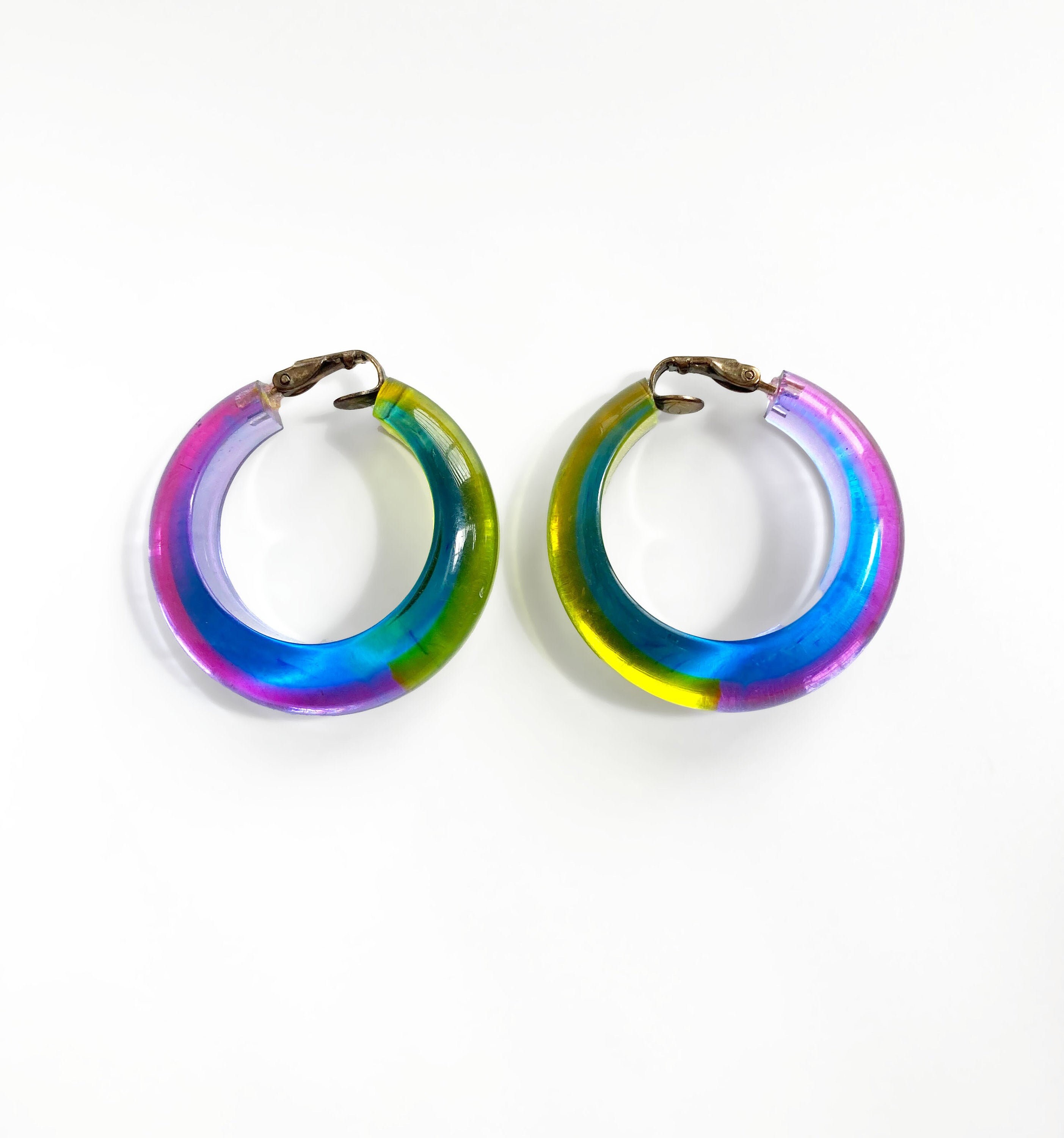 Vintage Chunky Hoops Plastic Hoop Earrings by Coro Rainbow Etsy UK