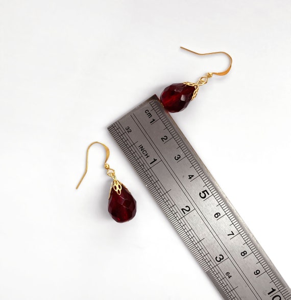 Dark Red Earrings, Long Red Dangly Earrings, Anti… - image 7