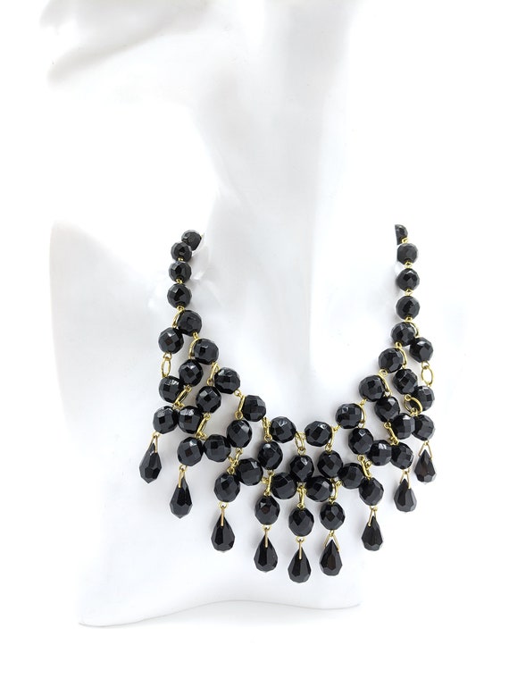 Black & Gold Necklace Vintage, Jet Black Statemen… - image 2
