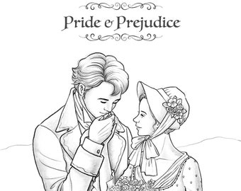 Pride & Prejudice, Adult Colouring Page, Printable Colouring Pages. A4 size (300dpi jpg), yalzza