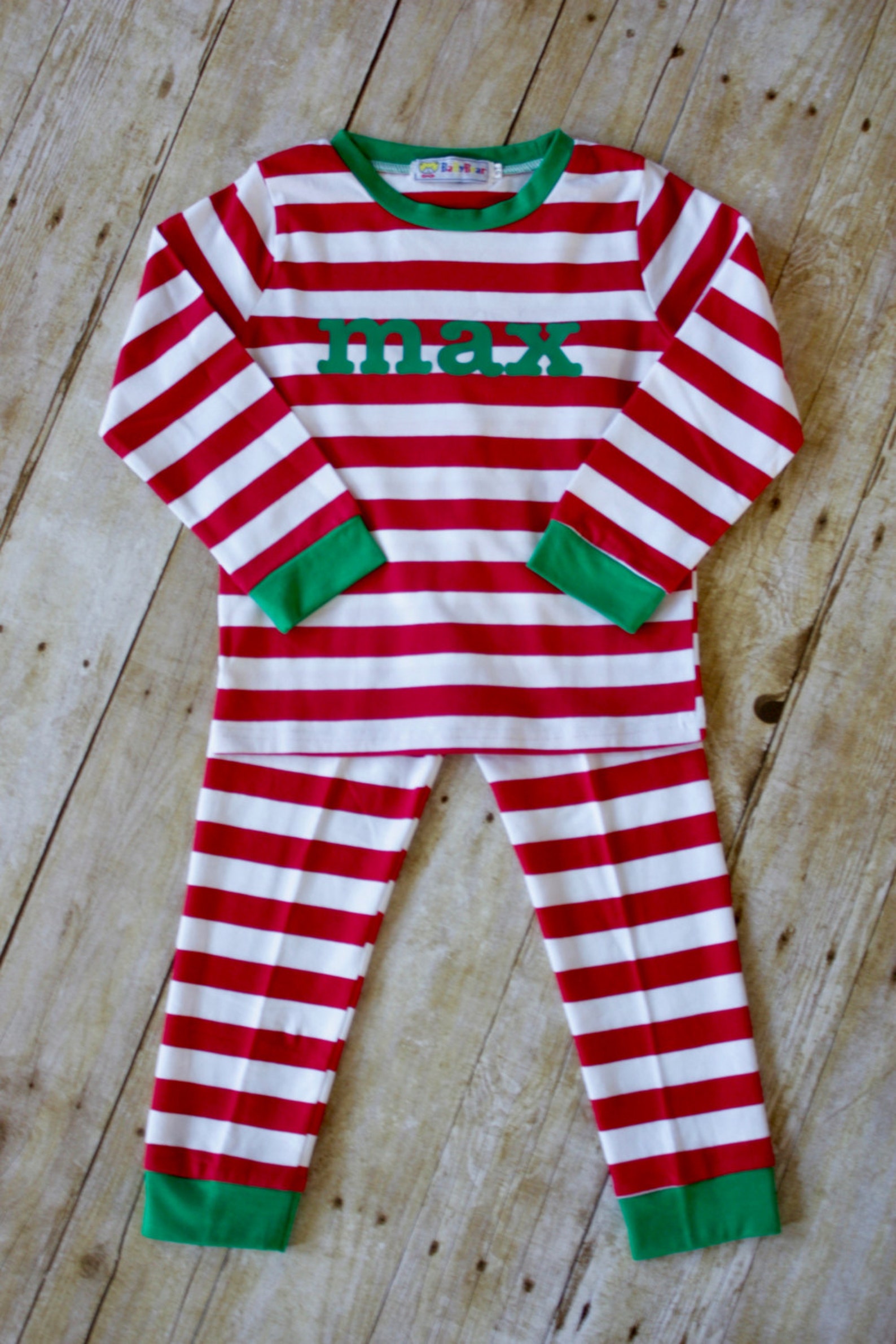 RED striped Christmas pajamas for kids-personalized | Etsy
