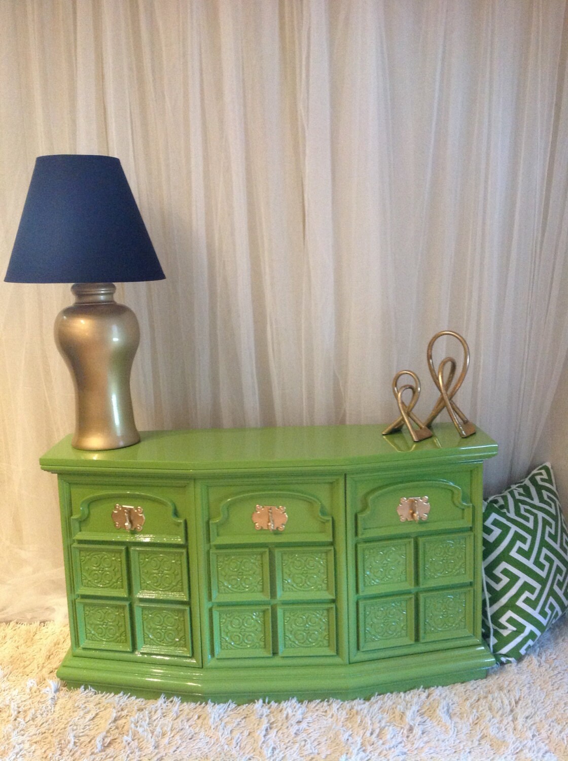Green Automotive Painted Credenza Side Board Entrance Table