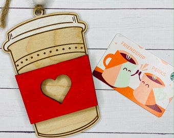 Personalized Wooden Coffee Cup Gift Card Holder | Teacher, Secret Santa