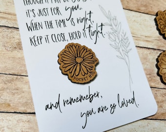 Pocket Hug Token | Friendship Poem Card | Small Token | Wood Flower Gift