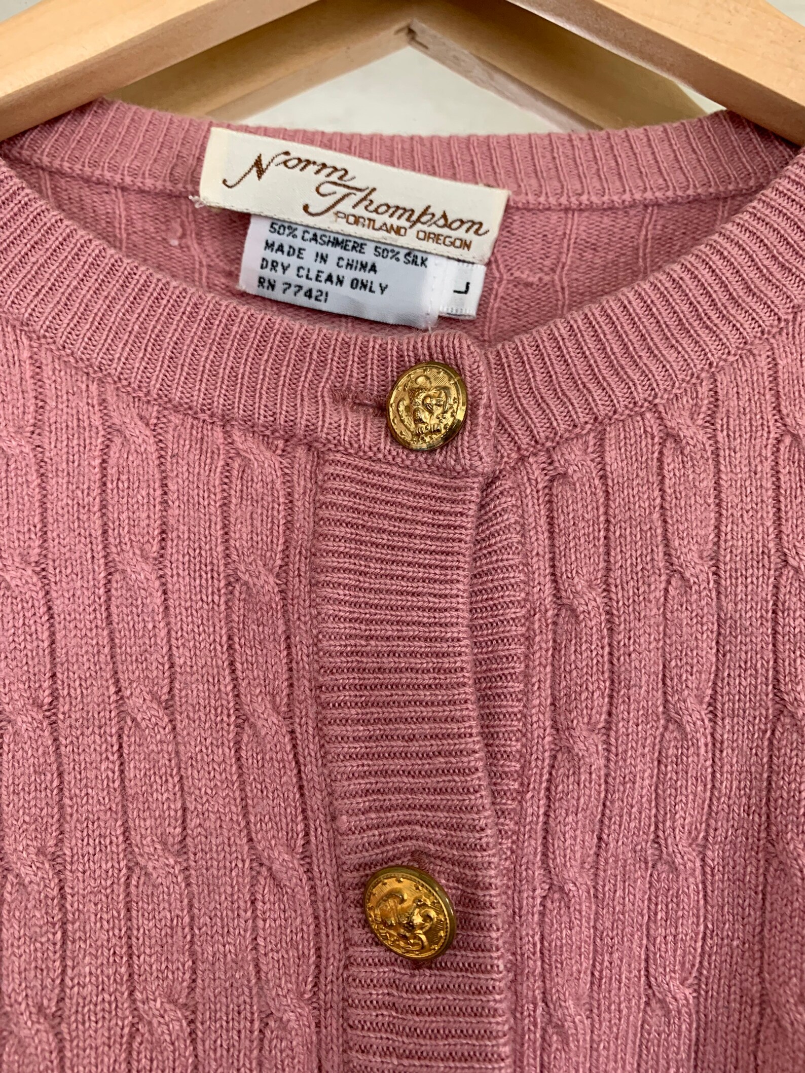 Vtg Cable Knit Cardigan Rose Pink Gold Buttons | Etsy