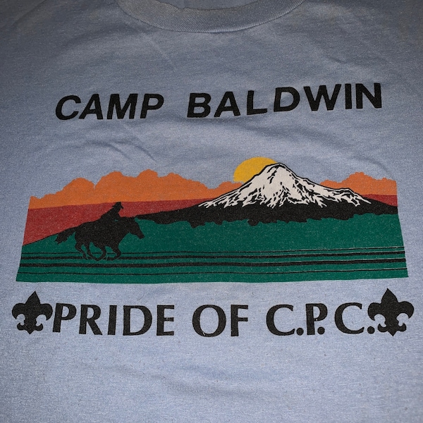 VTG 80’s Camp Baldwin Shirt - Baby Blue - Single Stitch - Thin/Soft
