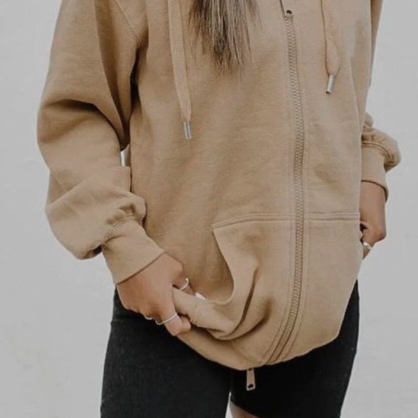 Oversized fit zip up tunic hoodie , Loose Fit hoodie, long hoodie, long zip up jacket