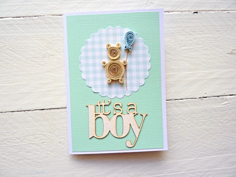 Quilled Baby Shower Card Quilled Newborn Card Baby Boy Card Etsy