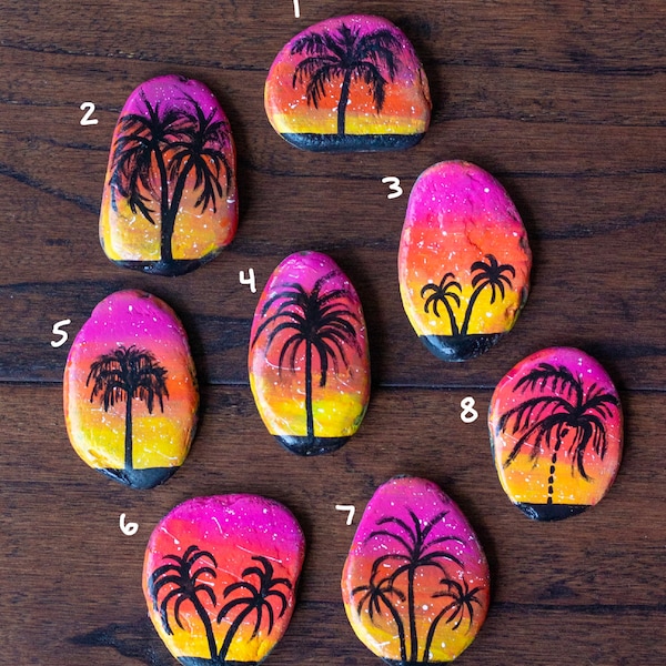 Painted Rocks Palm Trees Silhouette Beach Decor Sunset Sunrise Painting