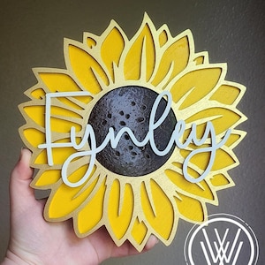 Personalized Sunflower Sign- Floral Wall Decor/ Mother&#39;s Day Gift/ Room Decoration/ Customized Birth Flower