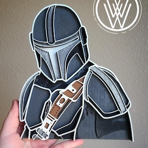 Wooden Layered Mandalorian Wall Decor- Star Wars Bounty Hunter Design/ Gift for Star Wars Fans/ Father's Day Gift