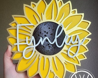 Personalized Sunflower Sign- Floral Wall Decor/ Mother&#39;s Day Gift/ Room Decoration/ Customized Birth Flower