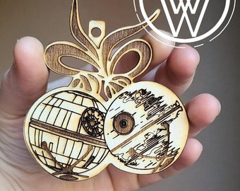 Jingle Death Star Bells Ornament- Wooden Hanging Display/ Christmas Decoration/ Holiday Decor/ Gift for Star Wars Fans/ Craft