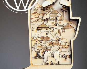 Layered Wooden Blue Dog- Nursery Decor/ Kids Show Fans/ Wood Display/ Detailed Design/ Decoration for Home