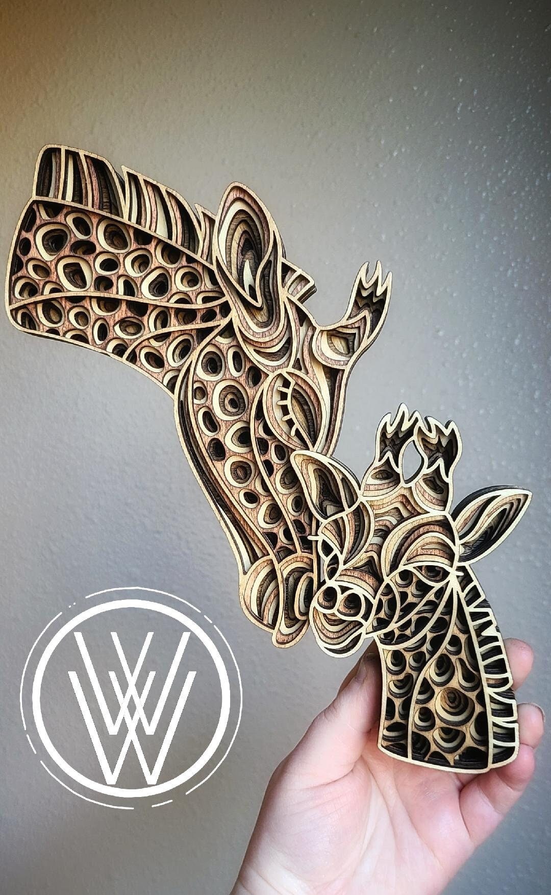 Layered Wooden Giraffe Mom and Baby- Gift for Animal Lovers/ Nursery Decor/ Giraffe Family Wall Decor