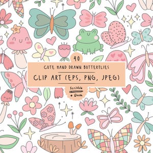 Clipart |  Clipart papillon dessiné à la main | Clipart imprimables PNG, JPEG et vecteur EPS éditable | Scrapbooking, Loisirs créatifs, Fabrication de cartes