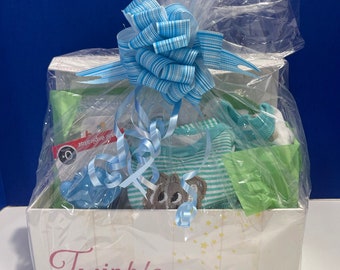 Elephant Baby Boy Gift Basket.