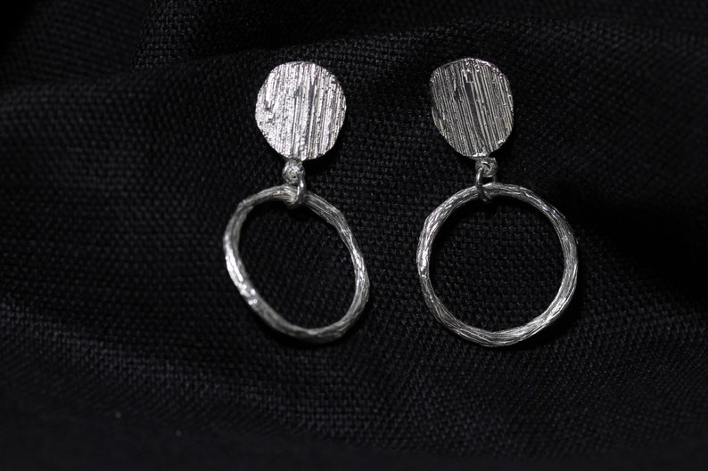 drop earrings Forest Hula Earrings Boho Dangle Earrings Unusual Statement Earrings Handmade Silver Tree Bark Twig Hoop Earrings